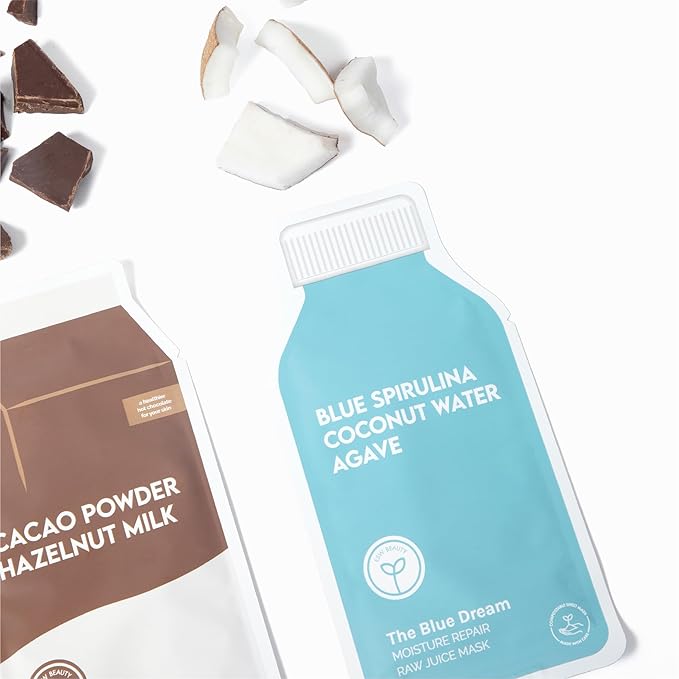 ESW Beauty The Blue Dream - Moisture Repair Raw Juice Face Mask (6-Pack) - Hydrating with Blue Spirulina, Coconut Water & Agave for Dry, Sensitive Skin - Replenishes & Fights Aging