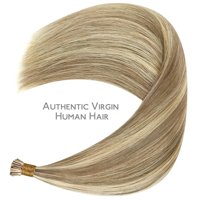 WENNALIFE I Tip Hair Extensions Human Hair, 50g 50s 18 Inch Ash Brown Highlighted Golden Blonde Remy Itip Human Hair Extensions Invisible Itips Straight I Tips Fusion Extensions Real Human Hair