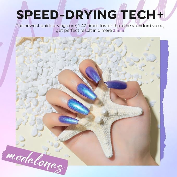 modelones Nail Polish Set, 6 Colors 2025 Baby Blue Purple Nail Polish Set Shimmer Glitter Sliver Fast Drying Mini Nail Lacquer Kit Finger Manicure DIY Nail Art Home Salon Gift for Women Girl