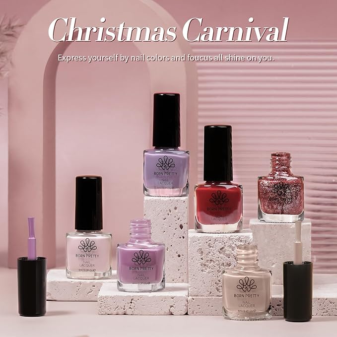 Born Pretty 6 Colors Fall Nail Polish Set - Brown Khaki Burgundy Red Neutral Nude Pink Light Purple Fall Winter Quick Dry Nail Lacquer,Nails Art DIY Home Salon Gift for Women