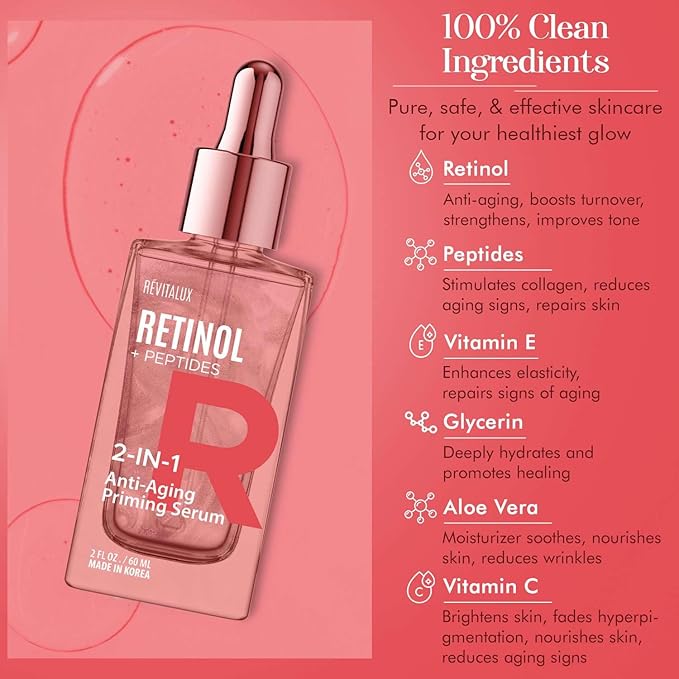 Retinol & Peptides 2-in-1 Serum - Anti-Aging, Smooths Fine Lines, Wrinkle Treatment, Hydrating, Dermatologist Tested, Cruelty-Free Korean Skin Care for All Skin Types - 2 Fl. Oz