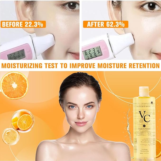 VC Toner, 300ML-VC Moisturizing Face Toner Hydrating Facial Essences, Lightweight Face Moisturizer, Vitamin C & Sweet Orange Essence, Deep moisturizing, Can Reduce Pores, Suitable for All Skin Types