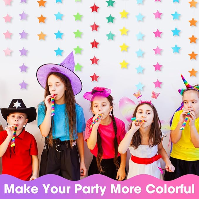 Patelai Glitter Star Garland Banner New Years Decor 130 Feet Star Hanging Banner Twinkle Backdrop for Birthday Classroom Wedding Halloween Christmas Party Supplies(Rainbow)