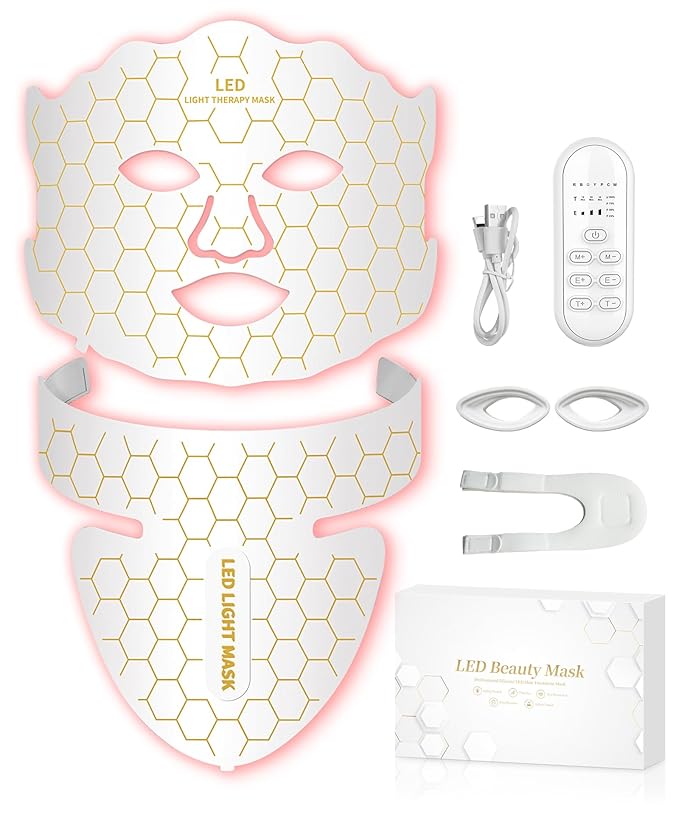 Yahi LED Face Mask Light Therapy, Red Light Therapy for Face, 7-1 Colors LED Facial Skin Care Mask, 175 High-Density Light Beads, White