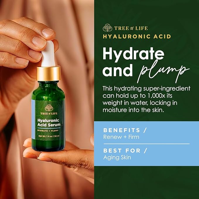 Tree of Life Beauty Facial Skin Care Set, Brightening, Firming, Hydrating, Dry Face, Dermatologist Tested - Vitamin C and Hyaluronic Acid Facial Serum - Skin Care Kit, 2 count of 1 Fl Oz