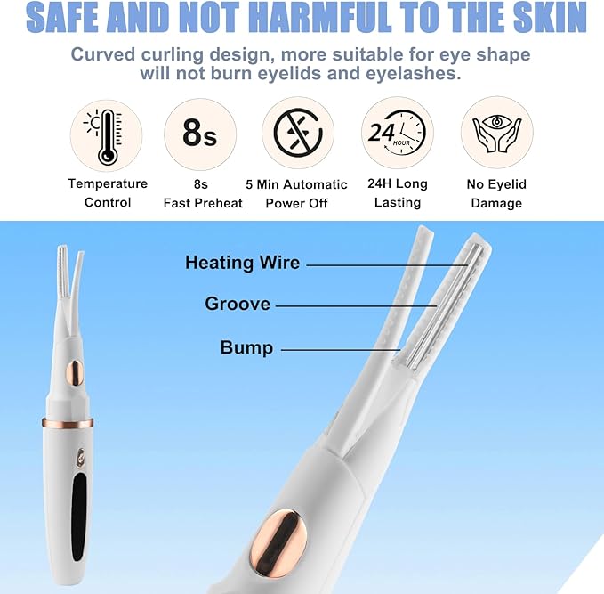 Heated Eyelash Curlers - 2 in 1 Clip- Type Heated lash Curler Best Seller Electric Eyelash Curler LED Display 3 Temp Settings for Makeup Tools USB Rechargeable Natural Curling 24H Long Lasting 9A