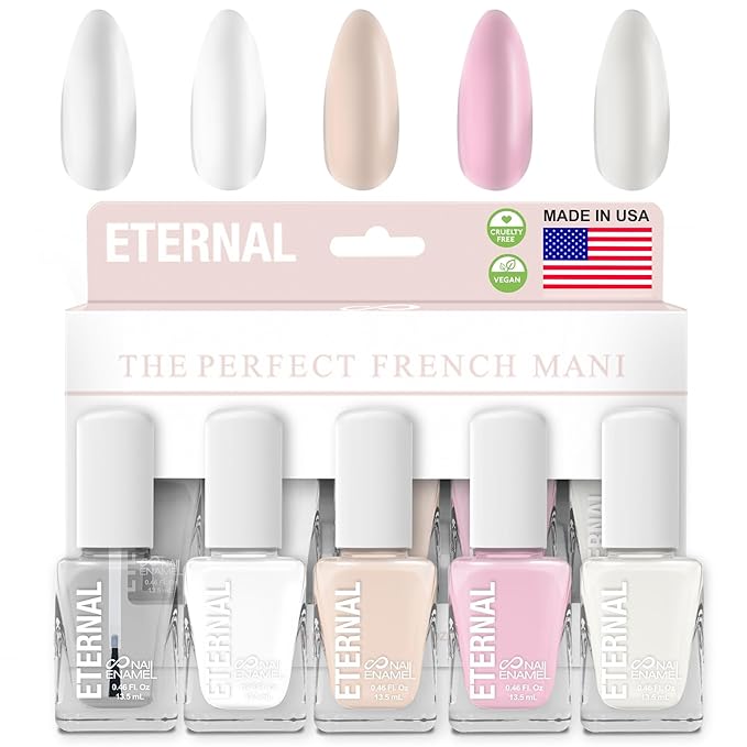 Eternal White Nail Polish Set for Women (OH LA LA) - Clear Nail Polish Set for Girls - Lasting & Quick Dry Light Non Toxic Nail Polish Kit for Home DIY Mani Pedi - Made in USA, 13.5mL (Set of 5)