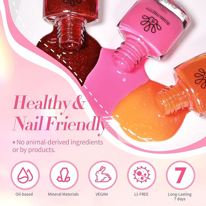 Born Pretty Fall Nail Polish Set, 15 Colors Quick Dry Nail Polish Kit Orange Yellow Brown Red Pink Silver Gold Glitter Color Changing Orange Nail Lacquer Glossy Fingernail Polish Manicure Set