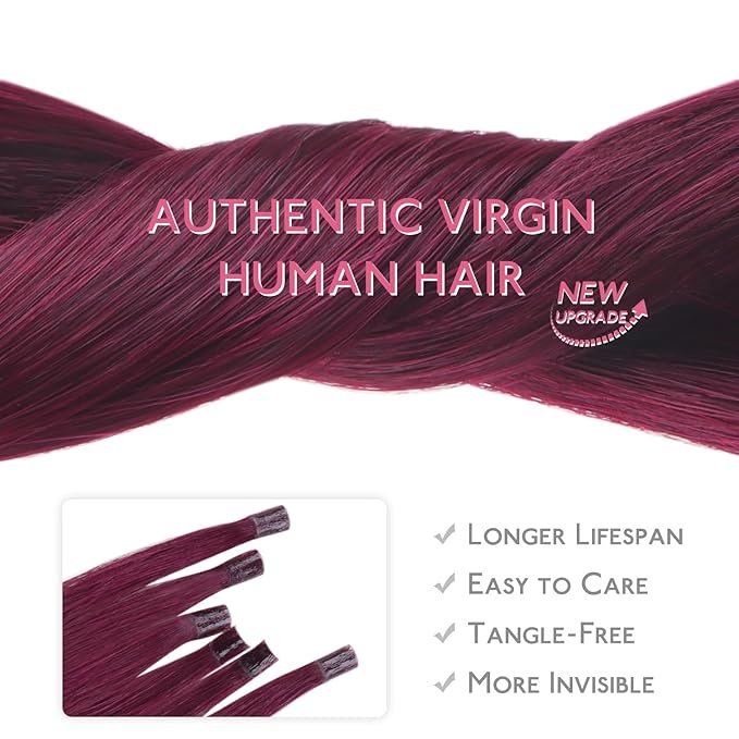 WENNALIFE U Tip Hair Extensions Human Hair, 50g 50s 24 Inch Light Burgundy Remy Hair Extensions K Tip Hair Extension Real Human Hair Invisible Straight Keratin Hair Extensions
