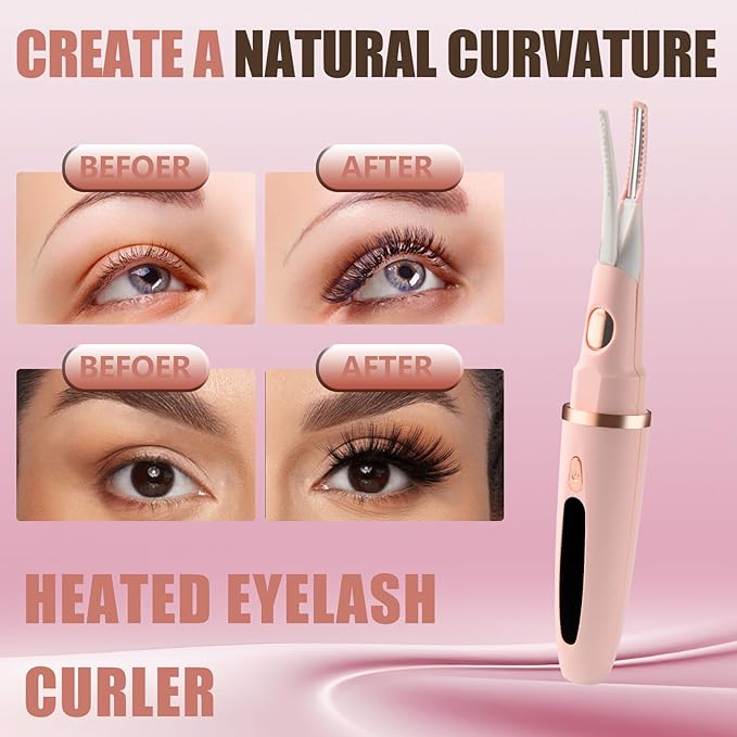 Heated Eyelash Curlers - 2 in 1 Clip- Type Heated lash Curler Best Seller Electric Eyelash Curler LED Display 3 Temp Settings for Makeup Tools USB Rechargeable Natural Curling 24H Long Lasting-Pk C1D