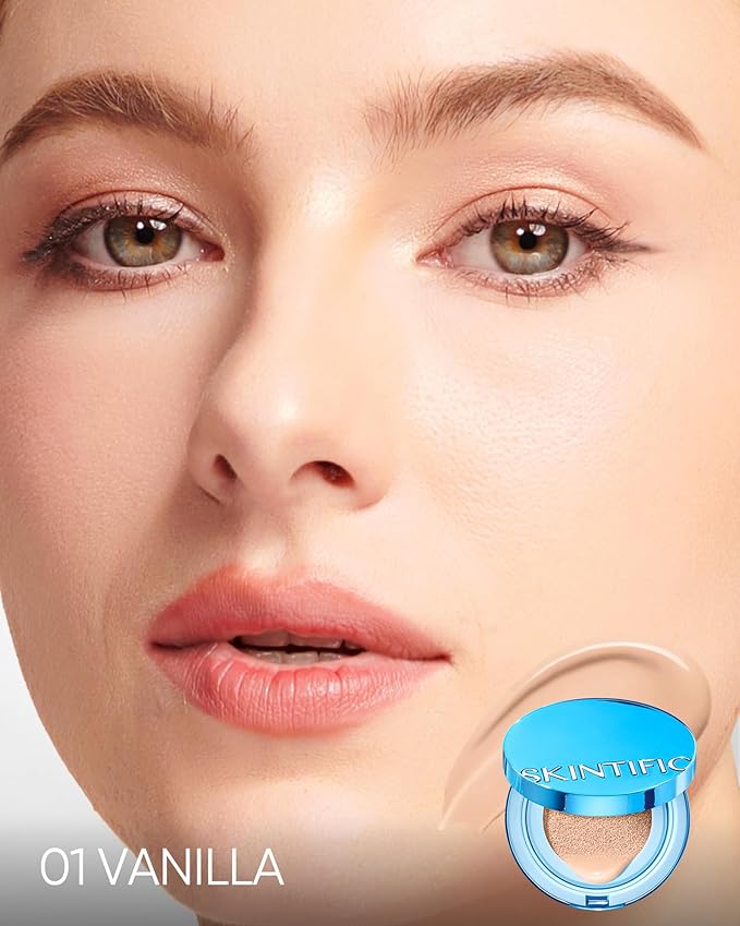 Velvet Matte Cushion Foundation Blue Ultra Cover Powder Foundation, 12h Oil-Control, Lightweight, Long-Lasting, Waterproof Korean Cushion Makeup (01 Vanilla)