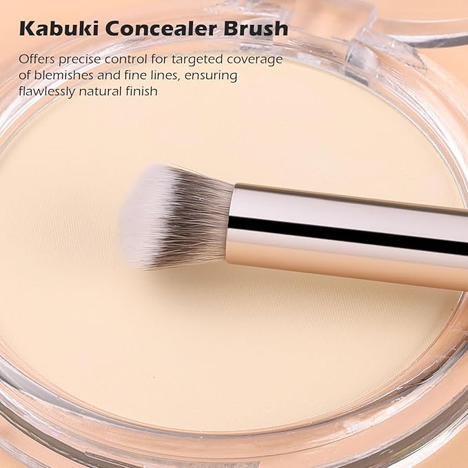 TEOYALL Dual-Ended Foundation Under Eye Concealer Brush, Flat Angled Contour Synthetic Bristles for Liquid Cream Powder