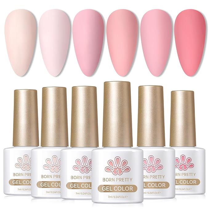Born Pretty Nude Pink Gel Nail Polish Netural Gel Polish Spring Summer Valentine's Day Nail Art Manicure Collection 6PCS
