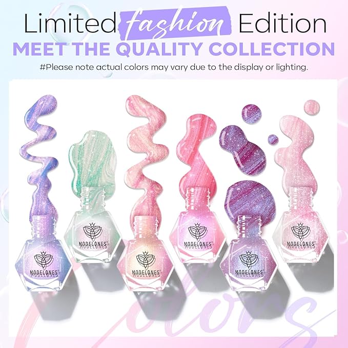 modelones Nail Polish Set, 6 Colors Shimmer Pearl Chrome White Pink Mermaid Purple Quick Dry Nail Polish Kit Fingernail Polish 2025 Manicure DIY Salon Home Gifts for Women Girl