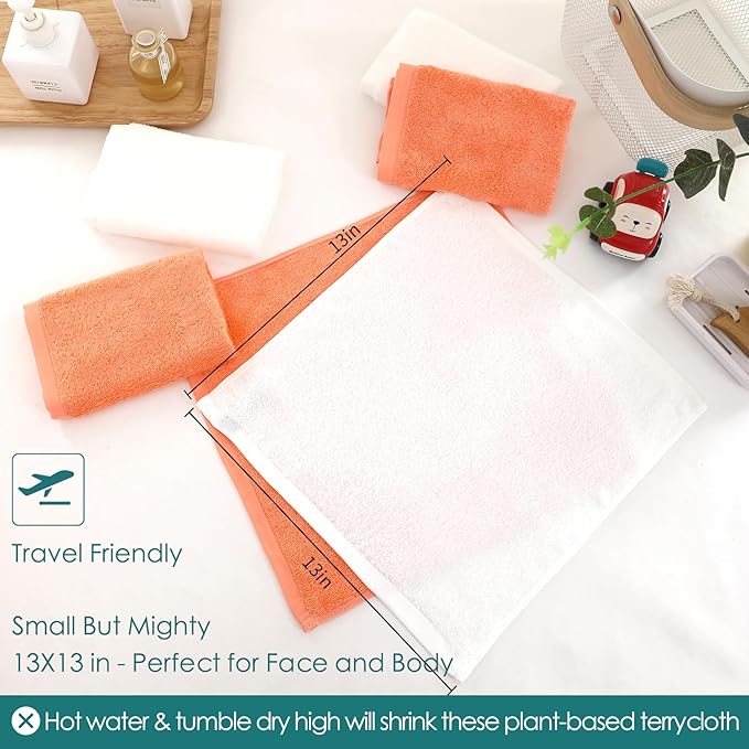 Wash Cloths 6 Pack, Super Soft and Gentle Face Towels on Sensitive Skin, 13x13 inch Large Bath Washcloths for Face and Body, Reusable Makeup Remover Eraser, Easy to Rinse White Facial Cleaning Cloths