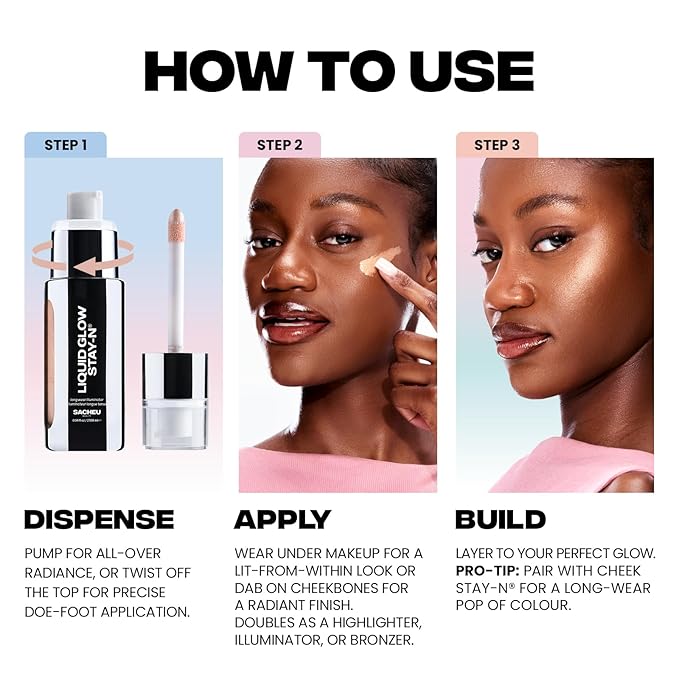 Sacheu Liquid Glow STAY-N Liquid Highlighter & Illuminator Makeup — 30ml Long Lasting Luminous Glow Lightweight Dewy Finish, Glow Getter