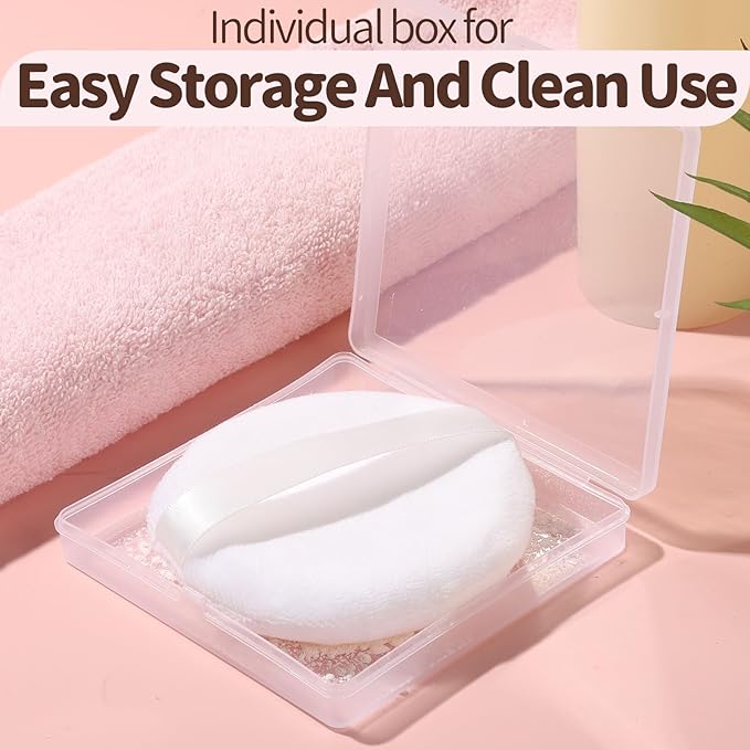 Teenitor 2pcs Powder Puff 3.54inch Medium Body Powder Puff, Powder Puff for Body Powder, Powder Puffs, Soft Velour Powder Puffs, Body Powder Puff and Container White