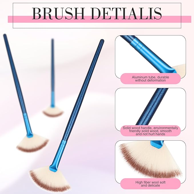12 Pcs Soft Facial Fan Brush Blush Makeup Brush Face Mask Acid Applicator Multi Use Cosmetic Tools for Peel Mask Makeup for Mud Cream(Blue)