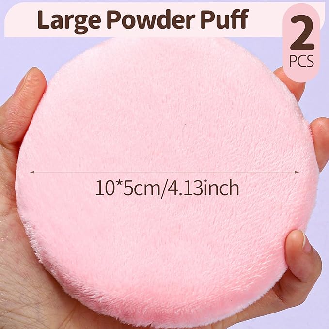 Teenitor 2-Piece Pink Powder Puffs, 4.13-Inch Soft Powder Puffs for Body, Includes Container