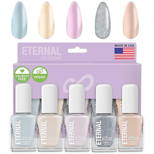 Eternal Light Blue Nail Polish Set for Women (CLASSY SPARKLY) - Glitter Nail Polish Set for Girls - Lasting & Fast Dry Light Nude Nail Polish for Home DIY Mani Pedi - Made in USA, 13.5mL (Set of 5)