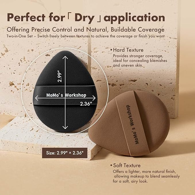 Momo's Workshop Makeup Sponge Puff, Large Beauty Powder Puff for Quick Flawless Makeup, Concealer Puff for Liquid & Cream Foundation 2pcs