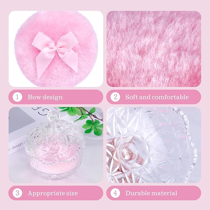 Large Body Powder Puffs and Containers, Crystal Clear Powder Container with Soft Power Puffs, Reusable Dusting Powder Case with Washable Velvet Face Body Glitter Puffs Wet and Dry Makeup