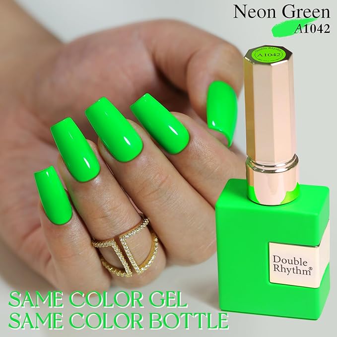 Double Rhythm 15ML Gel Nail Polish Pure Sheer Same Color Same Bottle Soak Off Gel Polish Art Manicure Salon DIY at Home for Women (Bright Green-A1042)