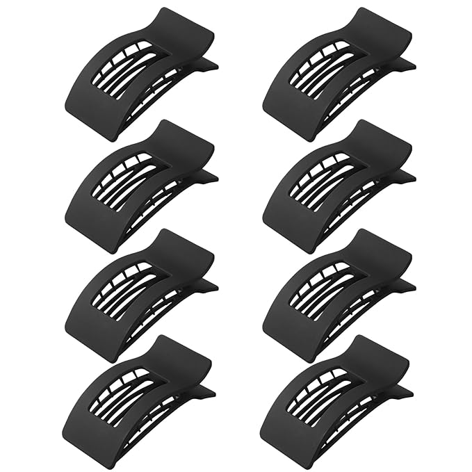 8 Pack French Flat Hair Clips for Women – Large Matte No-Slip Claw Barrettes for Thick & Thin Hair, Strong Hold Styling Accessories (black)