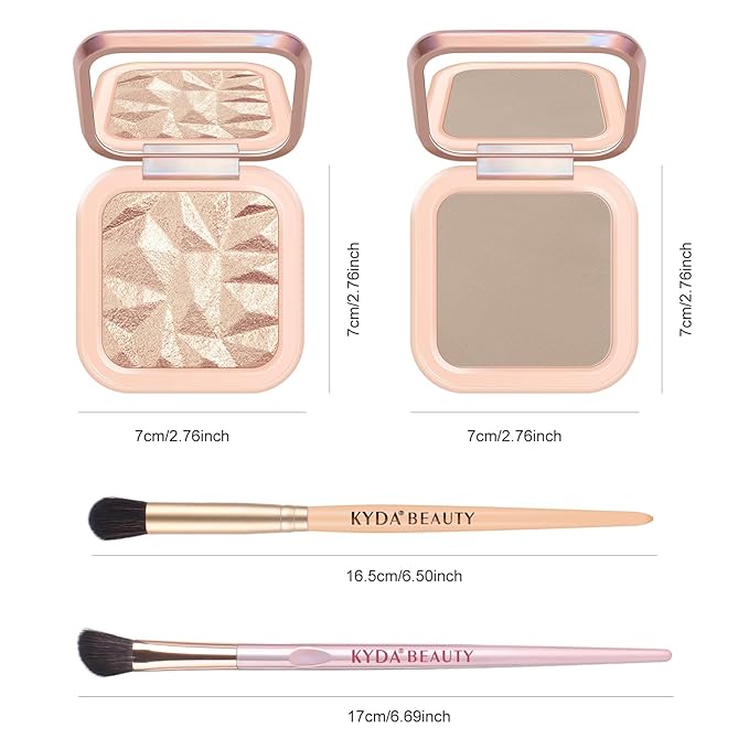 KYDA Highlighter Contour Palette Kit, Glossy Face Illuminator & Natural Matte Contour Bronzer, Lasting Glow Face Sculpting Contouring Makeup, Blendable Formula, Sun Glow & Taupe