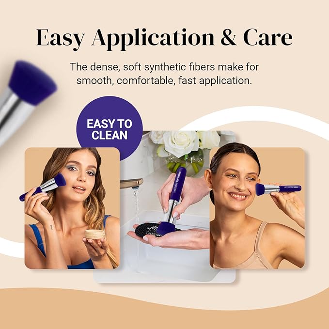 Keshima Large Flat Top Kabuki Foundation Brush - Neon Purple Premium Makeup Brush for Liquid, Cream, and Powder - Buffing, Blending, and Face - 1.6" Top Diameter