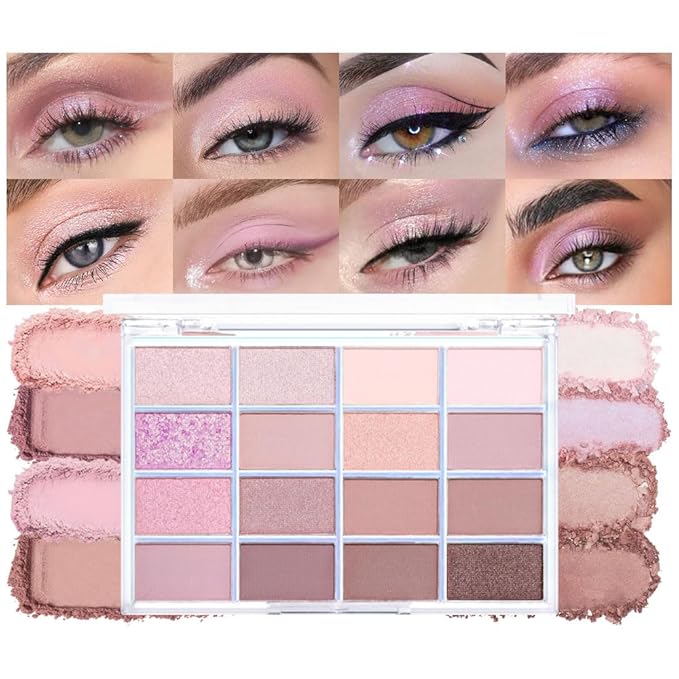 16Colors Light Purple Pink Brown Nude Basics Matte Eyeshadow Palette,Eye Shadow Travel Makeup Palette all in one Long Lasting Waterproof,Great for Travel Gift Kit