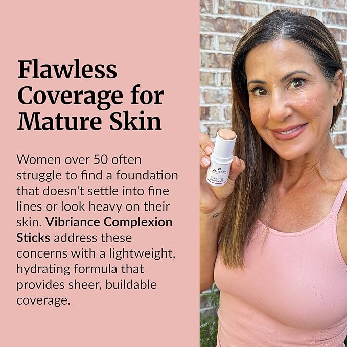 Vibriance Complexion Sticks - Foundation for Mature Skin - Sheer, Buildable Coverage Face Makeup Foundation for Older Women - 3-in-1 Base, Contour, Concealer - Light