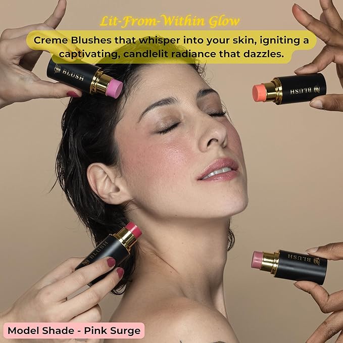 Cream Blush Stick by Phoenix Beauty – 3-in-1 Cheek, Lip & Eye Color | High Pigment, Hydrating Formula with Shea Butter & Hyaluronic Acid | Multi-Use Makeup Stick for Dewy Skin (Pink Surge, Regular)