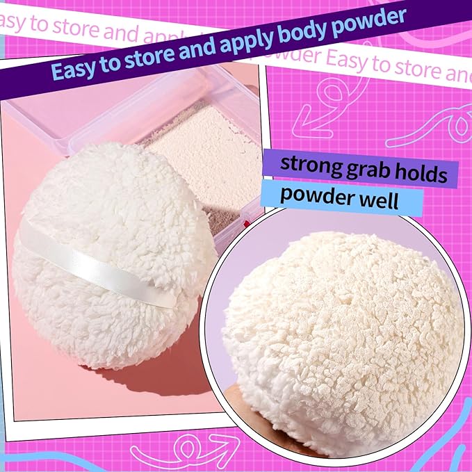 6" Body Powder Puff, Powder Puff for Body Powder and Container, Fluffy Soft Large Powder Puff for Dusting White