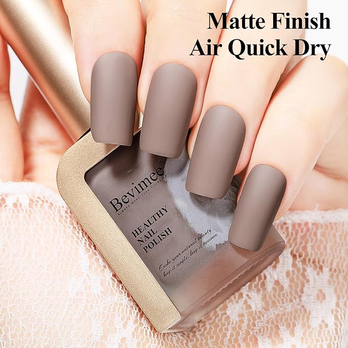 Matte Nail Polish, Air Quick Dry, Brown Nail Lacquer Matte Finish Effect, Nail Art Varnish Long Lasting & Fast Drying Velvet Nail Polish For Nail Art, 12ml