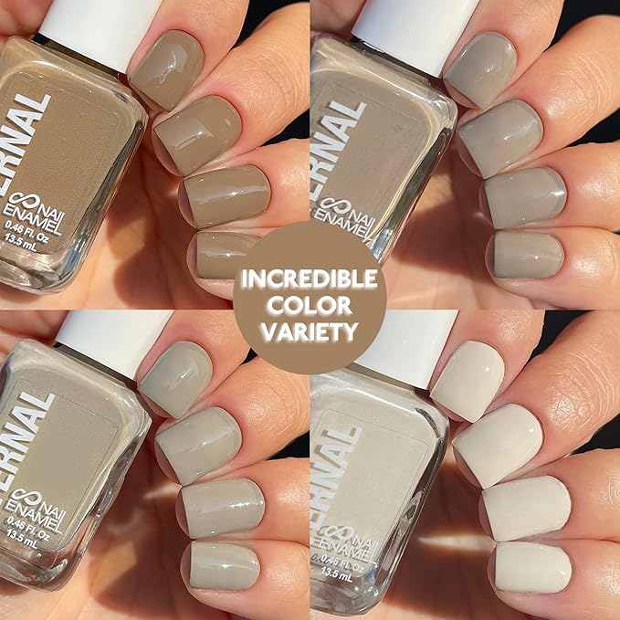 Eternal Brown Nail Polish Set for Women (BEACH WALK) - Beige Nail Polish Set for Girls - Long Lasting & Quick Dry Nail Polish Kit for Home DIY Manicure & Pedicure - Made in USA, 13.5mL (Set of 4)