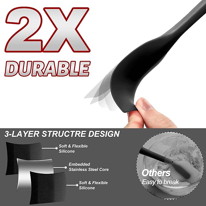 Anaeat Heat Resistant Silicone Spatula Set of 8 - Seamless One-Pieces Design, Non-Stick Rubber Spatulas & Mini Kitchen Scraper Flexible for Non-stick Cookware - Easy Baking, Cooking, Scraping & Mixing