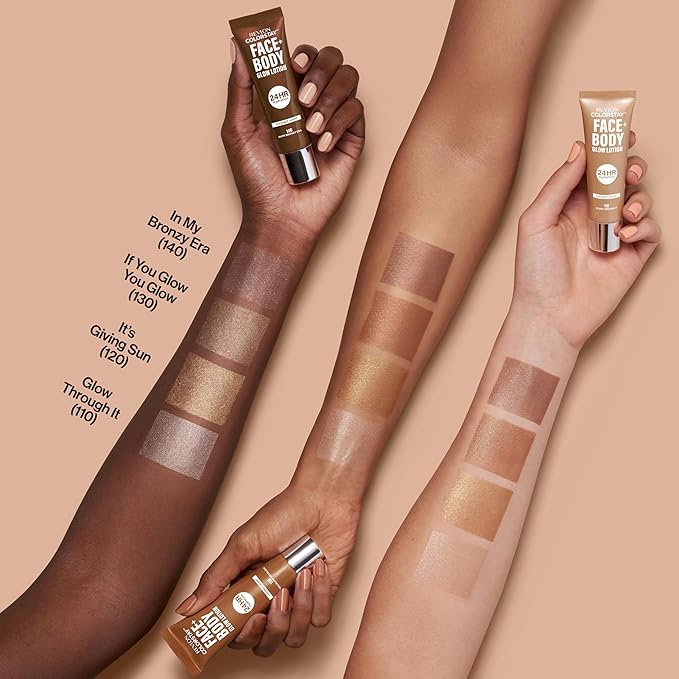 Revlon ColorStay Face & Body Glow Lotion, Hydrating Glow Moisturizer, 24HR Hydration, Illuminating Luminizing Shimmer, 120 It's Giving Sun
