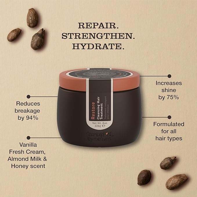 Tweak’d by Nature - Restore Cleansing Damaged Hair Treatment, Sulfate Free Conditioner for Damaged Dry Hair, Shampoo, Detangler, and Intensive Hydrating Solution and Shine Serum (8oz)