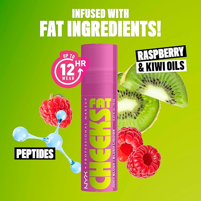 NYX PROFESSIONAL MAKEUP Fat Cheeks Liquid Blush, Buildable, Dewy Blush with Long-Lasting 12HR Wear - Blueberry Burst (Cool Purple)