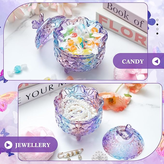 Tioncy 3 Pcs Large Body Powder Puff and Container Powder Container with Puff Powder Puff Crystal Container Soft Washable Reusable Velour Face Body Glitter Powder Puff Wet Dry Makeup(Butterfly, Purple)