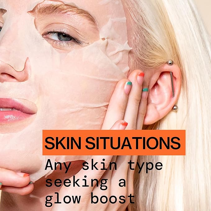 Pacifica Glow Baby Brightening Vitamin C Face Mask 4-Pack – Hydrating Serum-Soaked Sheet Mask for Glowing Skin, Fights Dullness & Dark Spots, Infused with Aloe & Kelp, 100% Vegan & Cruelty-Free