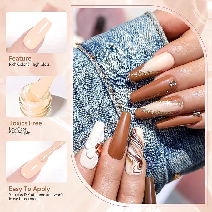 Born Pretty Nude Gel Nail Polish Brown Neutral Nude Pink Gel Polish Skin Tones Collection Soak Off LED Gel Nail Kit Manicure DIY Home