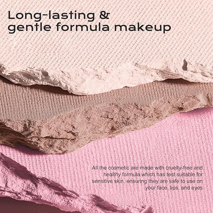 Color Nymph 3 Colors Contour Blush Highlighter Makeup Palette, Travel Size Make up Kit, Blush & Highlighter & Contour Powder Palette, Includes Brush and Mirror, Stacked Makeup Design (Pink)