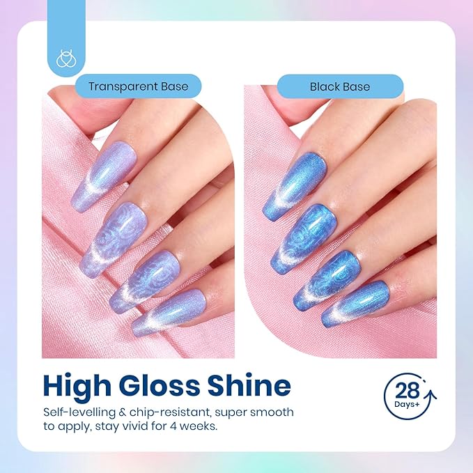 Beetles Pearl Gel Nail Polish, 6 Colors Shimmer Cat Eye Holographic Glitter Nail Polish Set with Magnet Rainbow Mermaid Swirl Shell Thread Purple Pink Blue Green Velvet Gel Manicure Gifts for Women