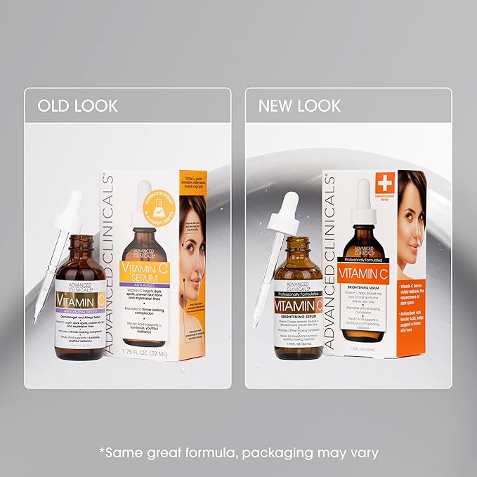 Advanced Clinicals Brightening Vitamin C Serum For Face With Glycolic Acid + Lactic Acid | Vitamin C Eye Serum Face Moisturizer For Improving Look Of Dark Spots & Uneven Complexion, 2-Pack