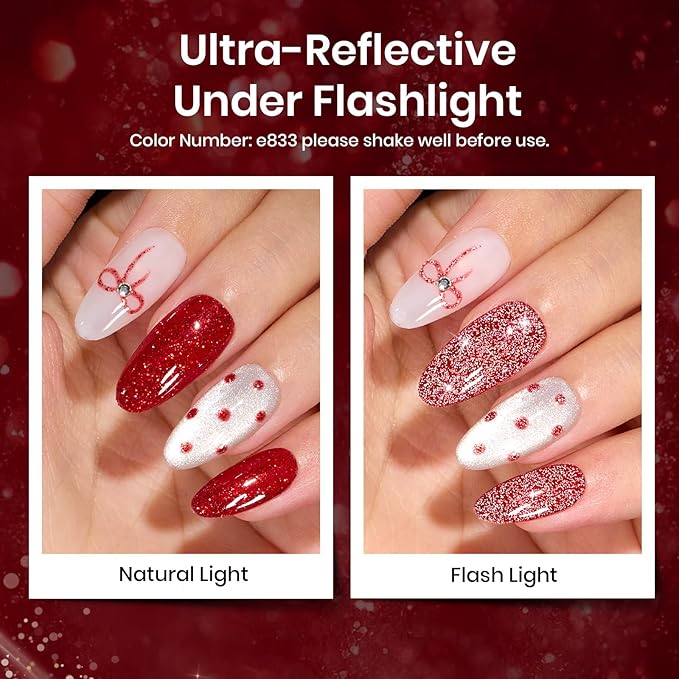 Beetles Red Gel Nail Polish Set, 6 Colors Cat Eye Glitter Burgundy Bright Jelly Nail Polish Set with Magnet, Soak Off LED Lamp DIY Salon at Home Manicure Gifts for Women Red Revival