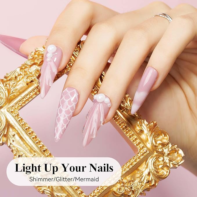 Glitter Gel Nail Polish, Light Pink Jelly Shimmer Iridescent Gel Polish Holographic Neutral Color Natural Translucent Soak Off UV Gel Polish for Nail Art Salon at Home, 12ML