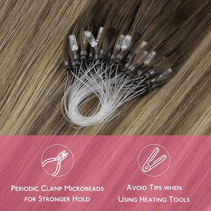 WENNALIFE Microlink Hair Extensions Human Hair, 50g 50s 22 Inch Balayage Chocolate Brown to Caramel Blonde Remy Micro Bead Hair Extensions Real Human Hair Micro Loop Micro Ring Hair Straight Microlink