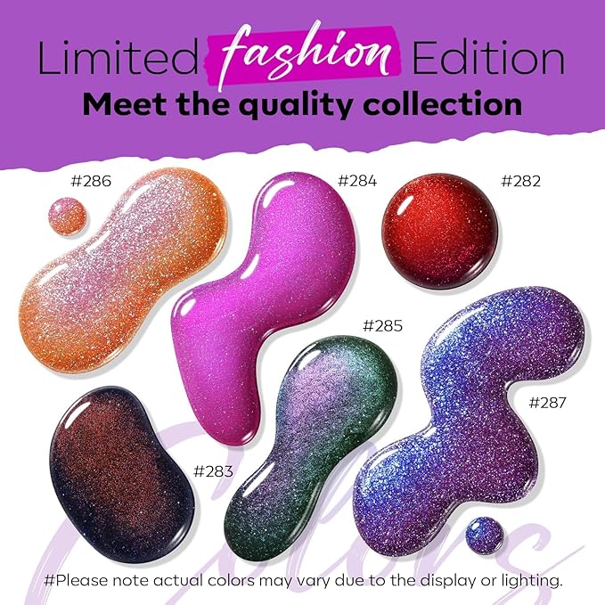 modelones Nail Polish Set 6 Colors, Christmas Red Green Glitter Quick Dry Mini Nail Lacquer Kit Winter Hot Pink Blue Purple Orange Holographic Sparkle Holiday Manicure Nail Art Gift for Women Girls